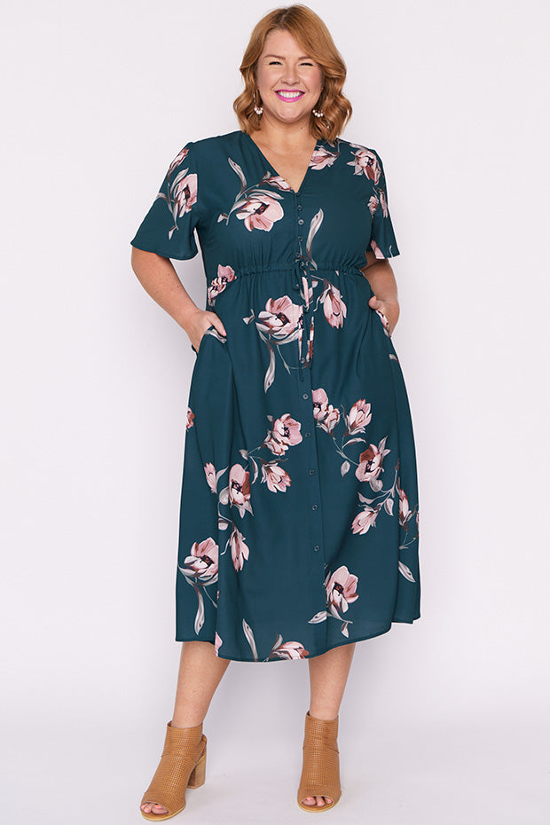 Marley Teal Floral Dress – Teal Floral midi dress