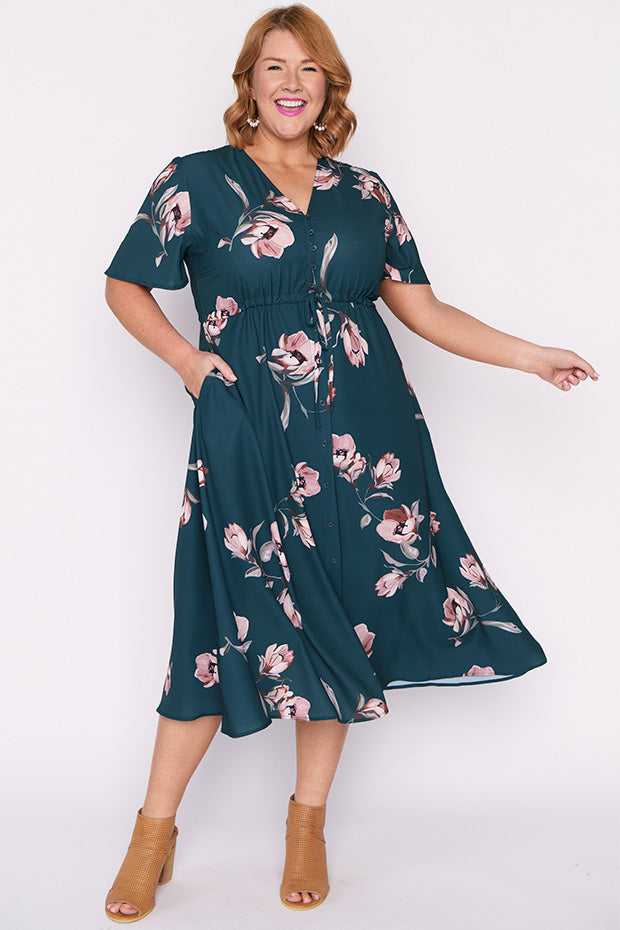 Marley Teal Floral Dress – Teal Floral midi dress