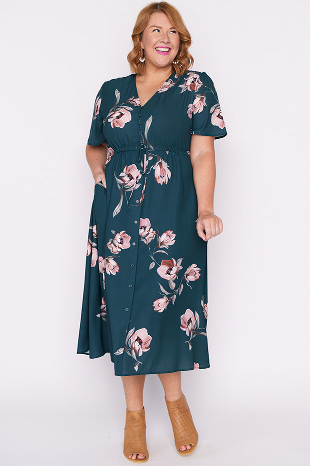 Marley Teal Floral Dress – Teal Floral midi dress