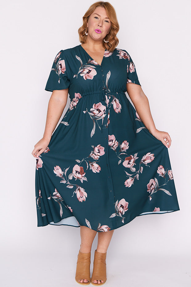 Marley Teal Floral Dress – Teal Floral midi dress