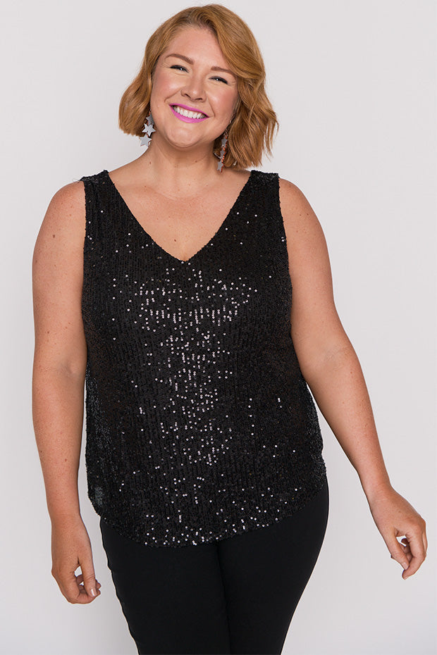Rylee Black Sequins Party Tank – Black Sequins top