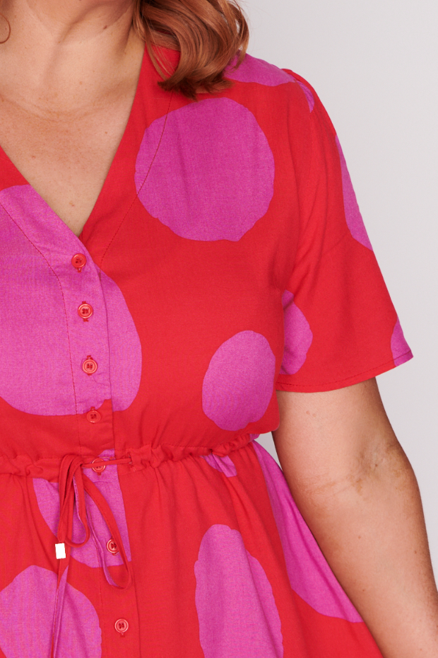 Jaz Splotched Pink & Red Dress – Splotched Pink & Red knee length dress